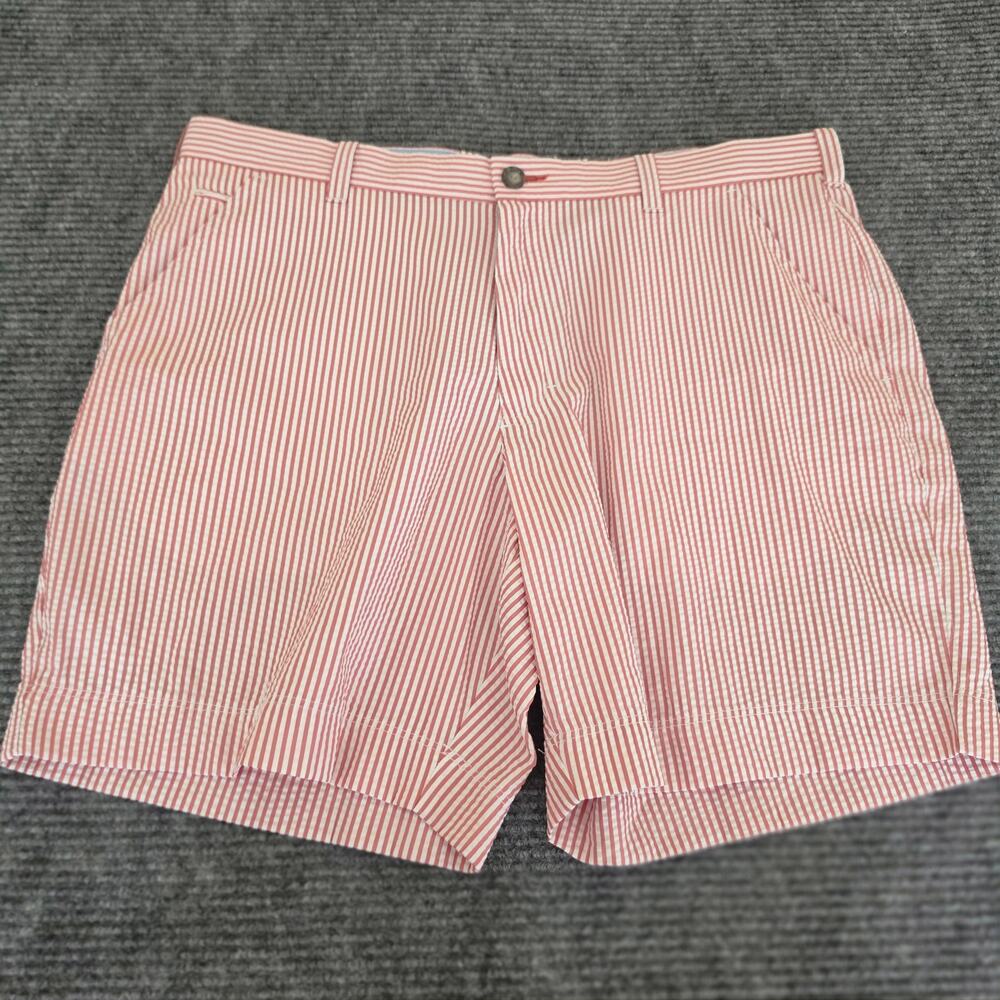True Flies Men's Size 38 Red White Seersucker Shorts